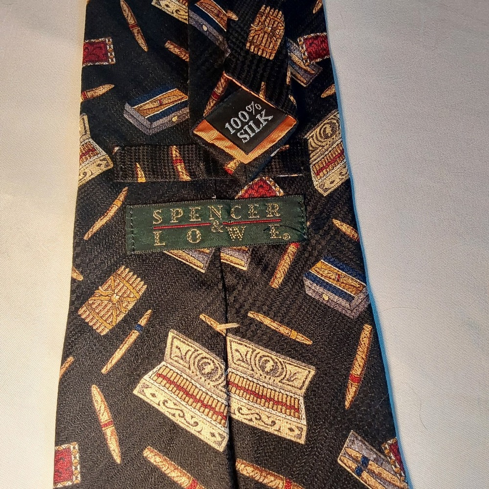 Spencer & Lowe‎ Men's Designer Cigar Print Tie 100% Silk Necktie
